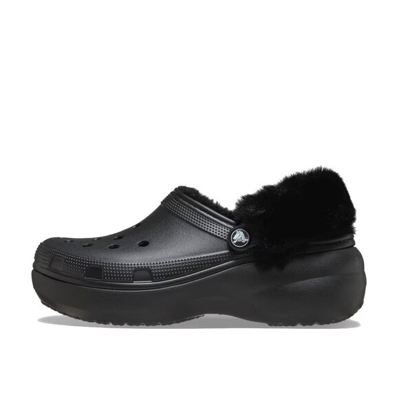 NEW CROCS Sizes 6 - 10 Women's Classic Platform Fuzz Lined Clog - Black - Picture 4 of 7